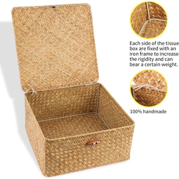 Brown Wicker Woven Storage 4 Seagrass Rattan Storage Containers Organizers - Picture 6 of 9